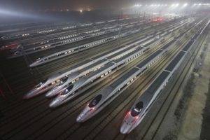 train, Rail yard, Night, Lights, China, Transport, Mist, Vehicle