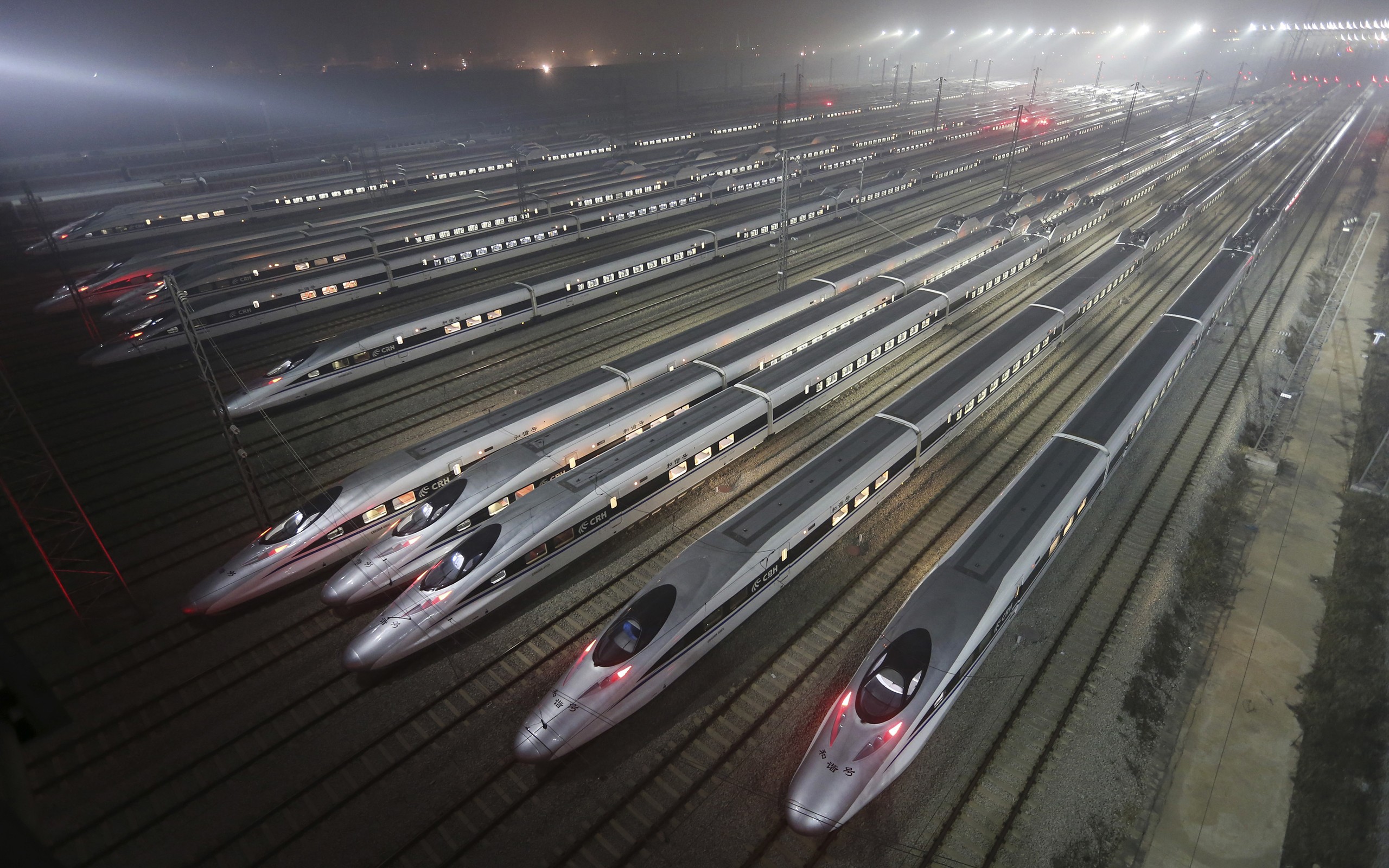train, Rail yard, Night, Lights, China, Transport, Mist, Vehicle Wallpaper