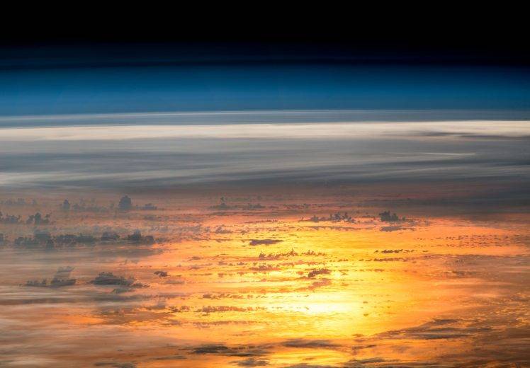 sunset, Sky, Atmosphere, Sea, Reflection, Clouds, Space, Horizon HD Wallpaper Desktop Background