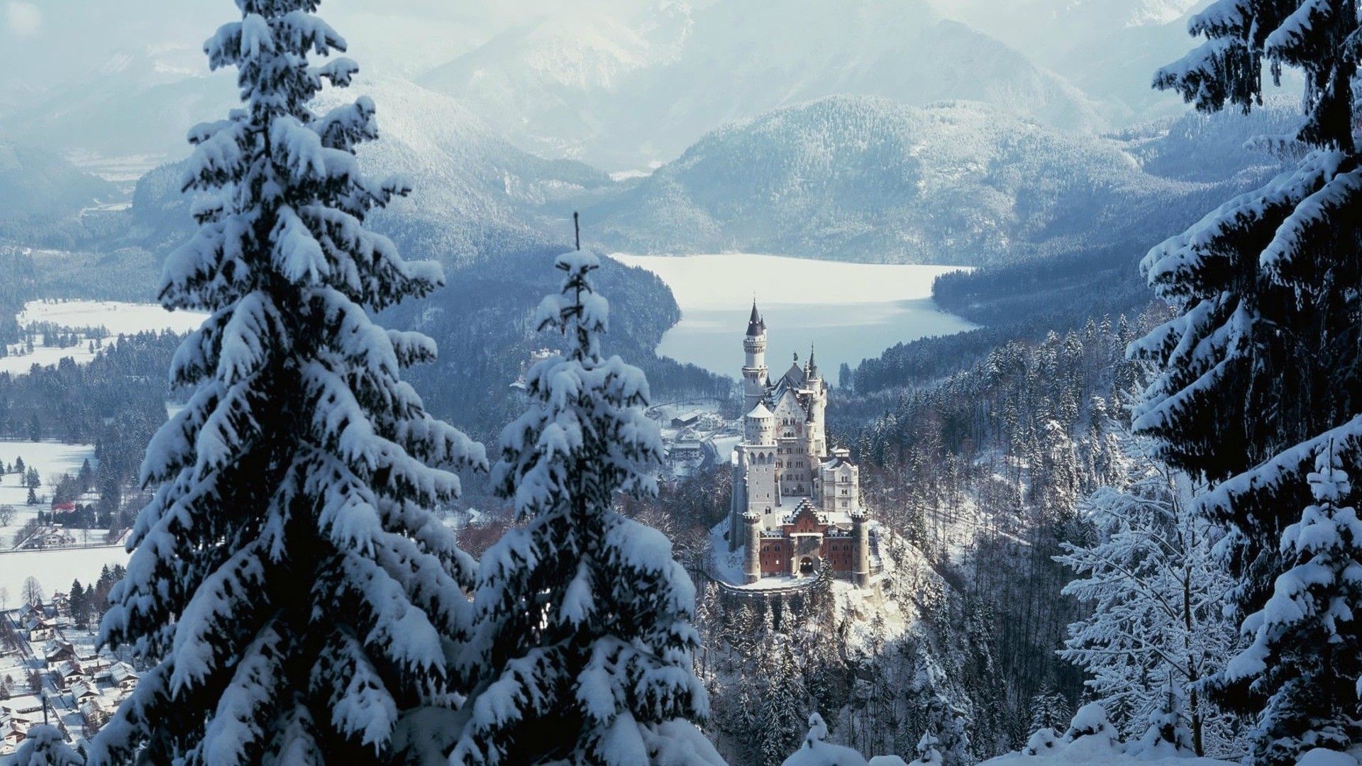 winter, Castle, Lake Wallpaper