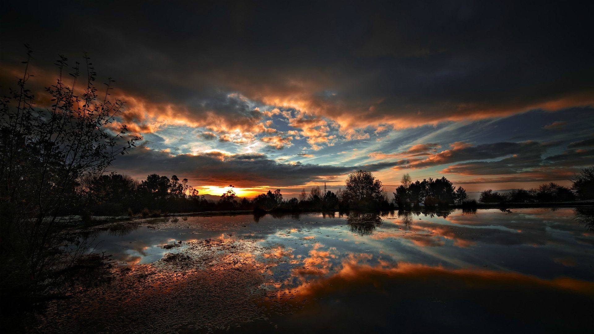 sunset, Nature, Lake, Trees, Clouds, HDR, Reflection Wallpaper