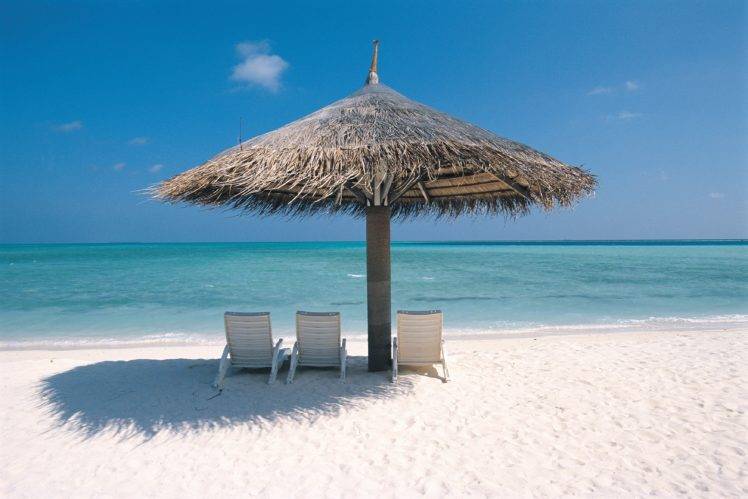 beach, Chair, Sea, Sky, Sand, Horizon HD Wallpaper Desktop Background