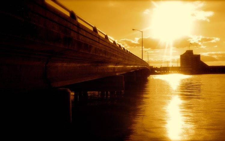 sunset, River, Bridge HD Wallpaper Desktop Background