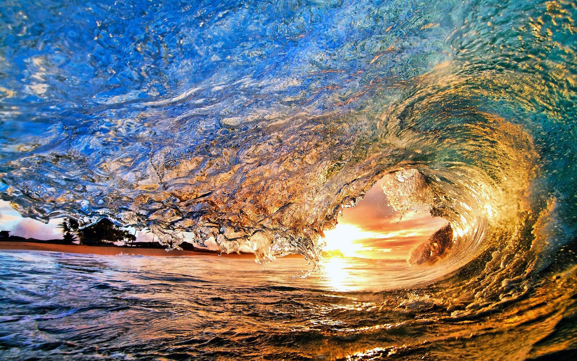 nature, Landscape, Sunset, Sea, HDR, Waves Wallpaper