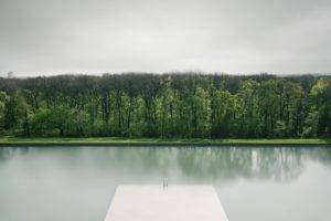 forest, Grass, Water, Calm waters, Calm, Minimalism, Clouds