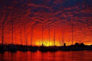 sunset, Dock, Ship, Sky, Sunlight