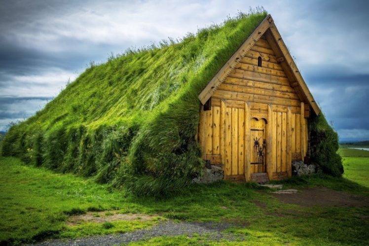 nature, Landscape, House, Grass, Field, Iceland, Clouds, Wood, Wood planks HD Wallpaper Desktop Background