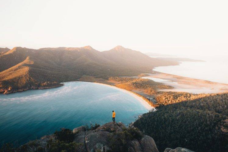 mountains, Sky, Landscape, Water, Beach, Sunrise, Sunset, Nature, Tasmania, Coast HD Wallpaper Desktop Background