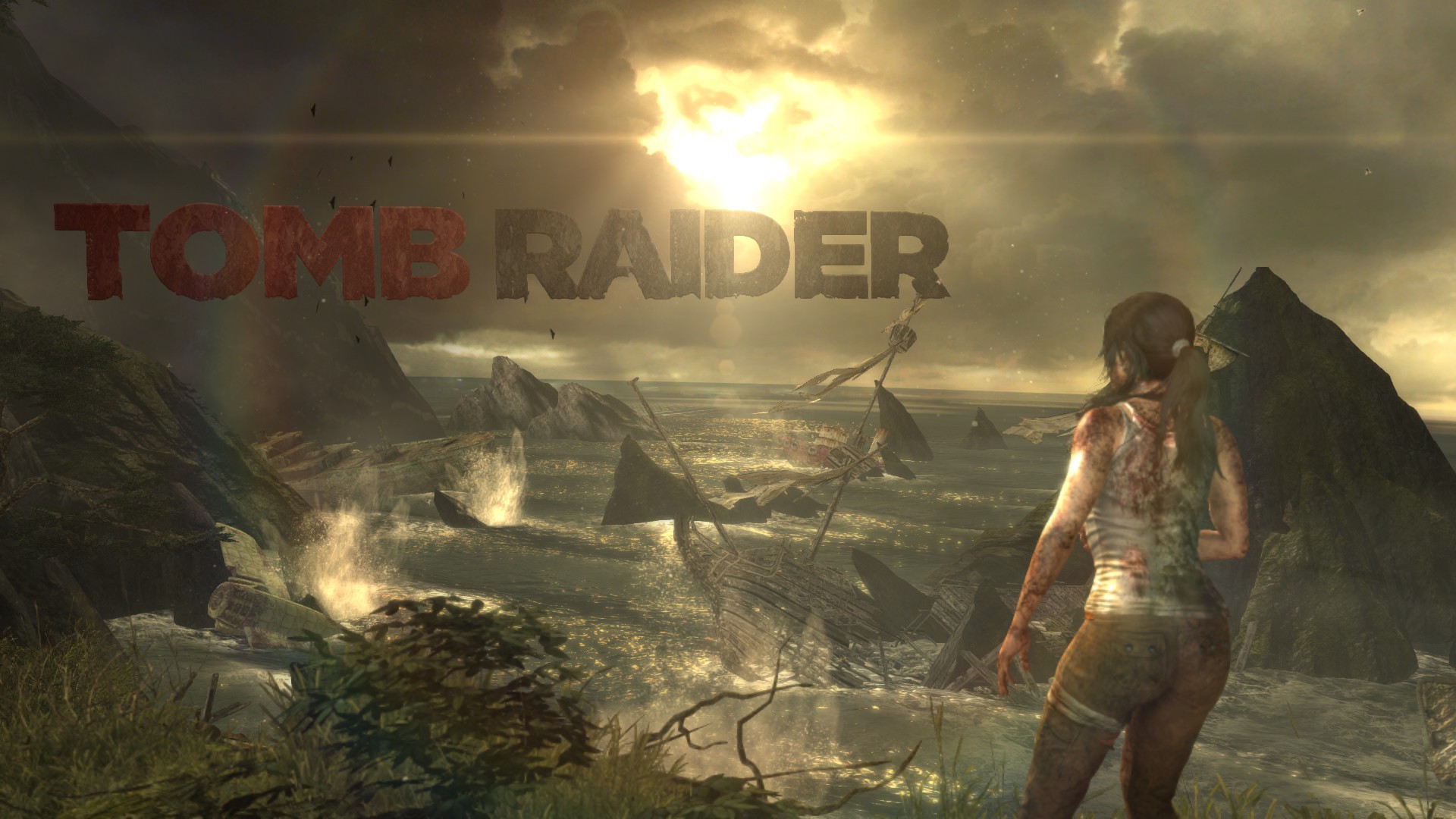 Lara Croft, Tomb Raider, Sea, Shipwreck, Crash, Horizon, Waves, PC gaming, Video games Wallpaper