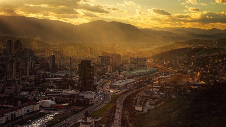 city, Sarajevo, Bosnia, Cityscape, Clouds, Sunlight, Landscape, Capital HD Wallpaper Desktop Background