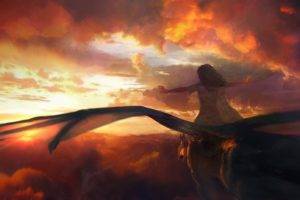 fantasy art, Dragon, Clouds