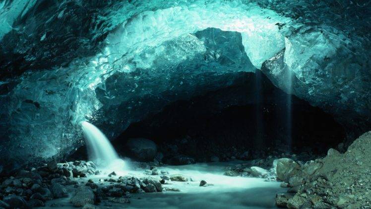 nature, Landscape, Waterfall, Water, Rock, Cave, Long exposure, Stones, Alaska, USA HD Wallpaper Desktop Background