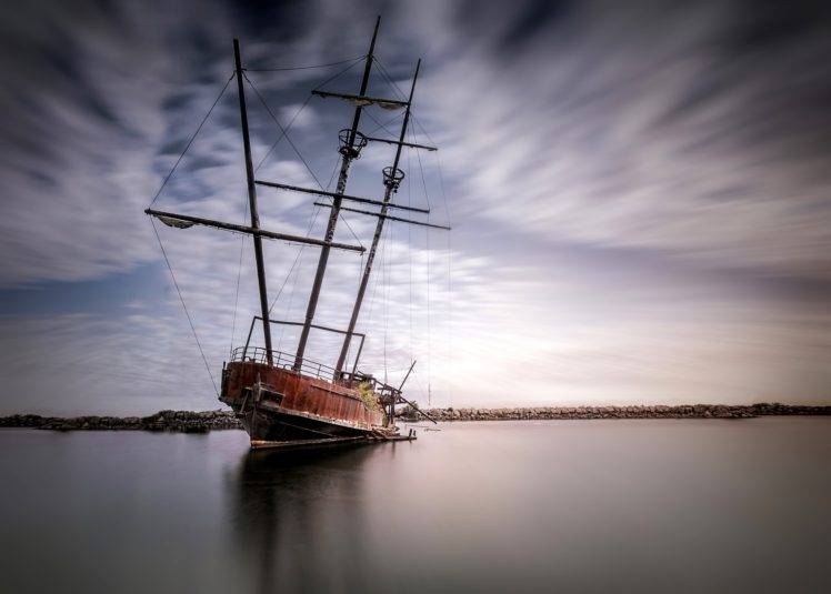 photography, Nature, Landscape, Ship, Clouds, Sea, Bismarck (ship), Rocks HD Wallpaper Desktop Background