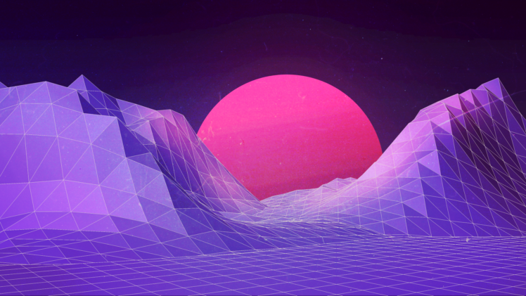 1980s, Purple, Techno, Digital art, Landscape HD Wallpaper Desktop Background
