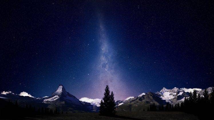 stars, Trees, Nature, Mountains, Milky Way HD Wallpaper Desktop Background