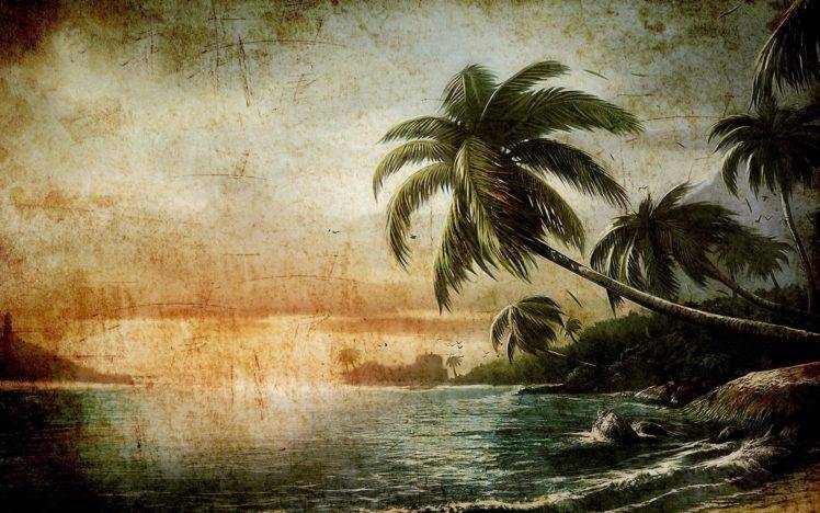 nature, Palm trees, Sea, Artwork, Dead Island, Video games HD Wallpaper Desktop Background