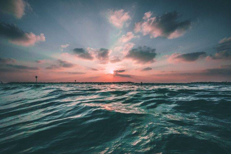 nature, Water, Sun, Sea, Clouds, Sunset, Waves HD Wallpaper Desktop Background