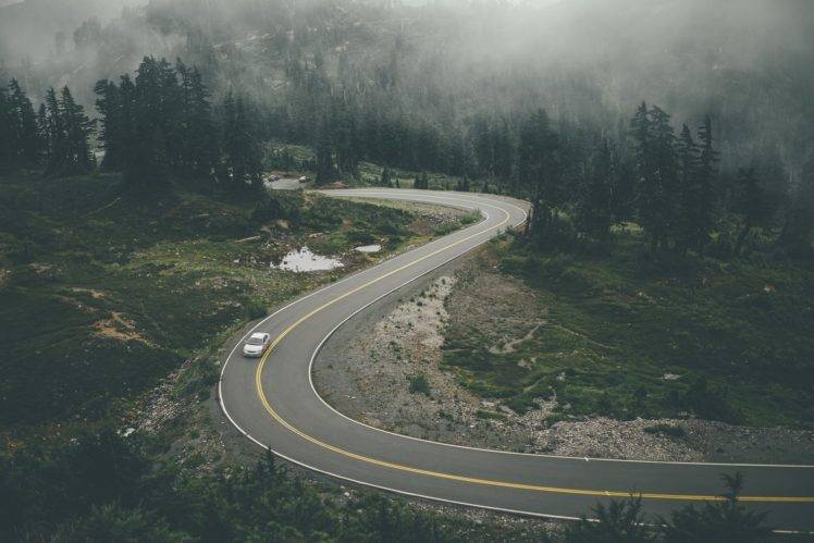 nature, Road, Mist, Trees, Car HD Wallpaper Desktop Background