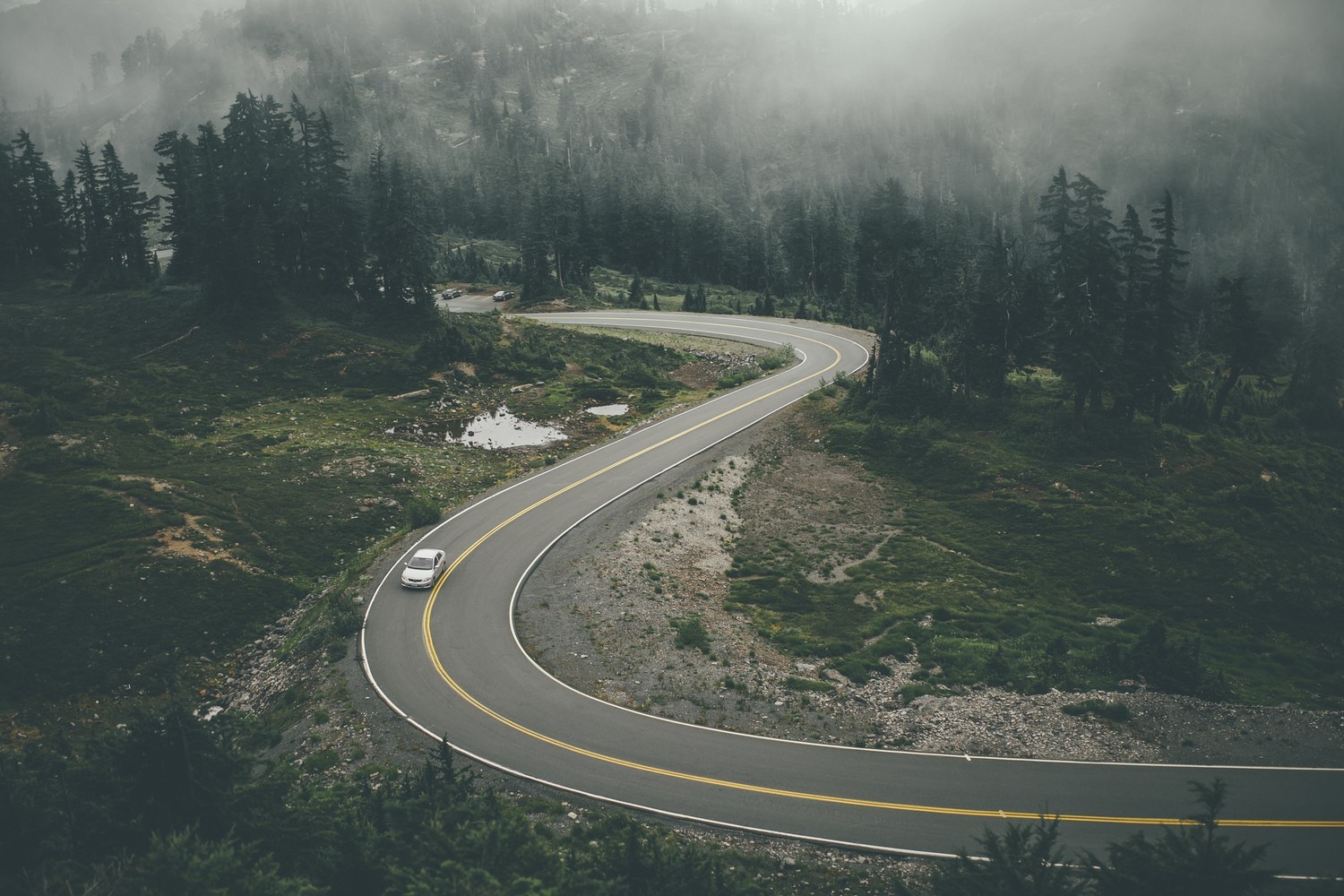 nature, Road, Mist, Trees, Car Wallpaper