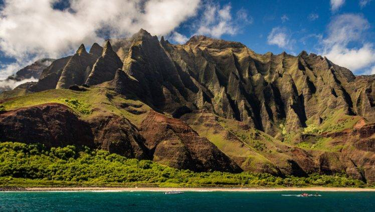 nature, Water, Mountains, Cliff, Coast, Hawaii HD Wallpaper Desktop Background