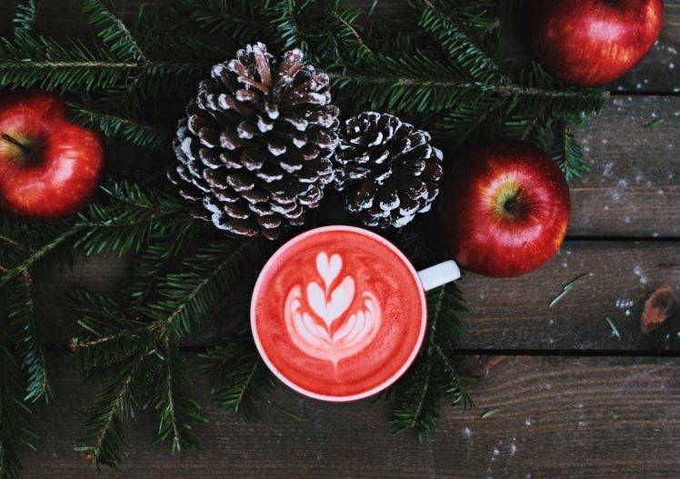 nature, Apples, Wooden surface, Christmas, Pine cones HD Wallpaper Desktop Background