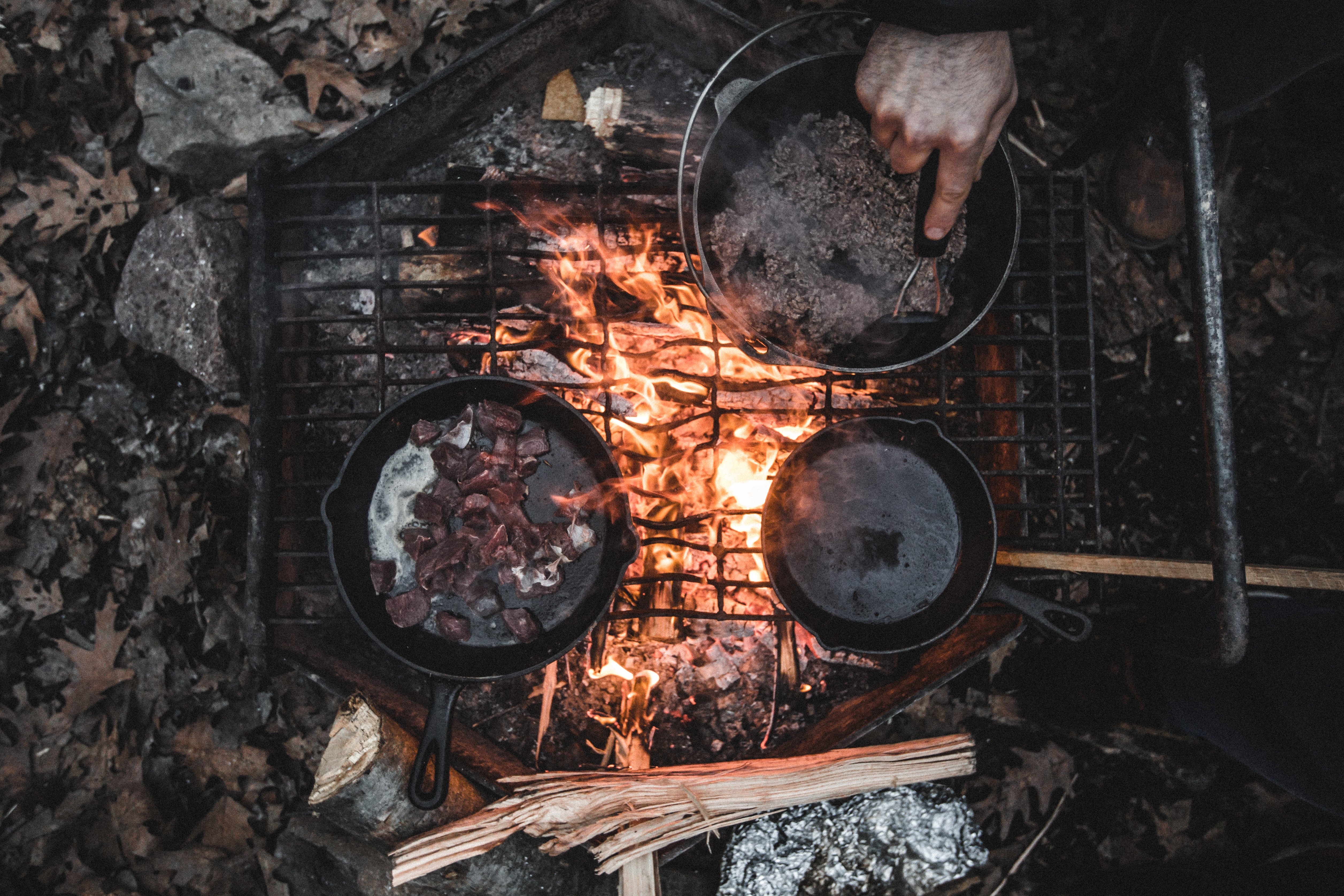 fire, Camping, Nature, Food, Meat, Wood Wallpaper