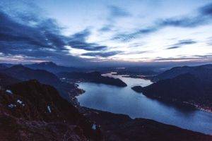 nature, Water, Clouds, Mountains, Landscape, River, Lights, Sky