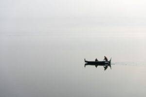 fisherman, Tourists, Photography, Nature, Landscape, Reflection, Alone, Monochrome, Mist, Boat