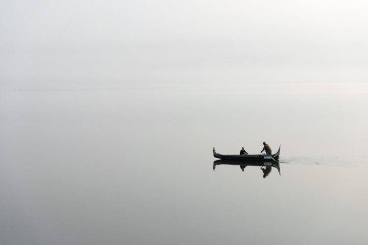 fisherman, Tourists, Photography, Nature, Landscape, Reflection, Alone, Monochrome, Mist, Boat HD Wallpaper Desktop Background