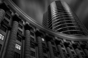 monochrome, Architecture, Modern, Building, Window, Clouds, Long exposure, Blurred