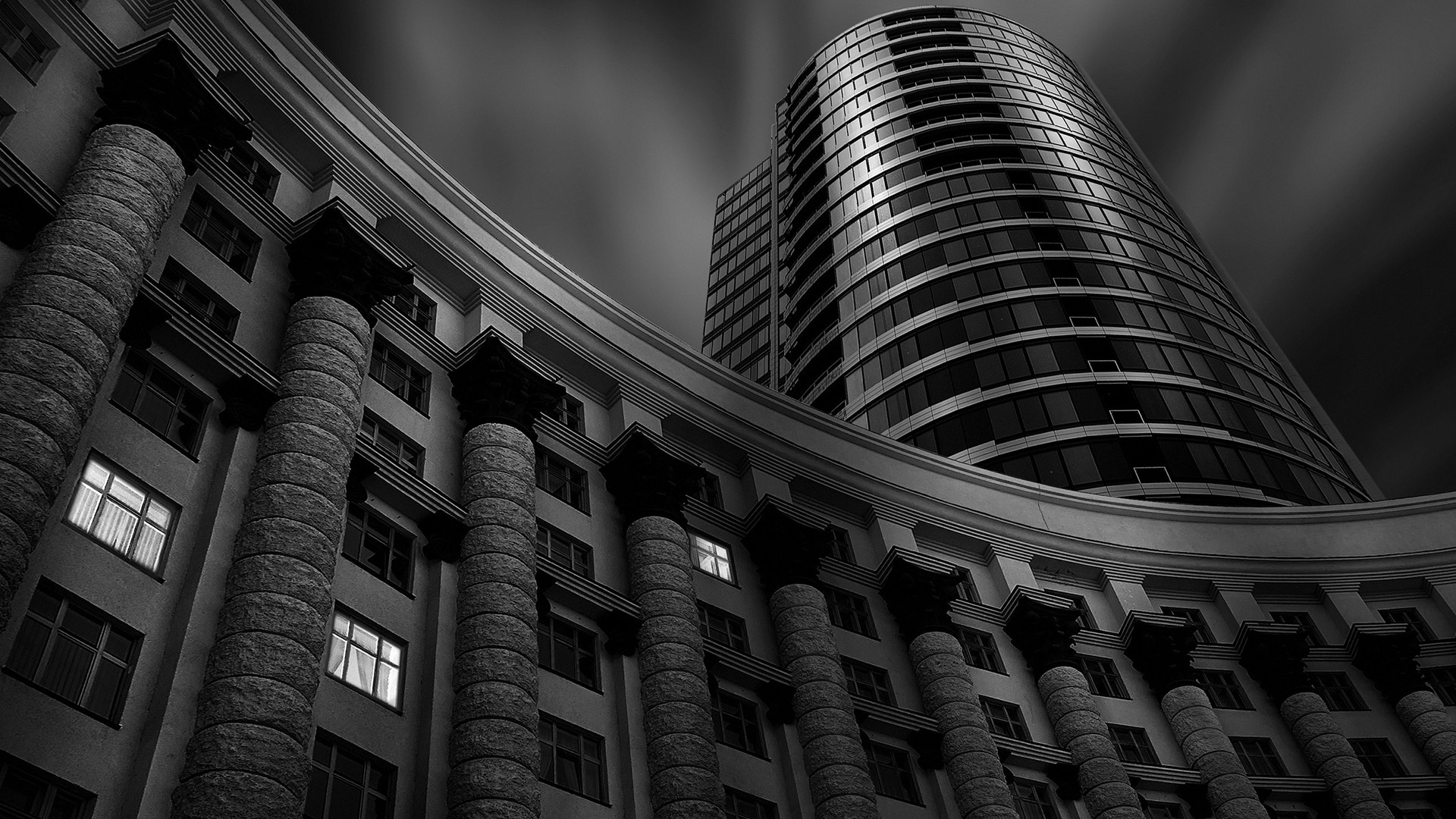 monochrome, Architecture, Modern, Building, Window, Clouds, Long exposure, Blurred Wallpaper