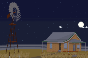 pixelated, Pixel art, Pixels, 8 bit, Nature, House, Night, Moon, Stars, Turbines