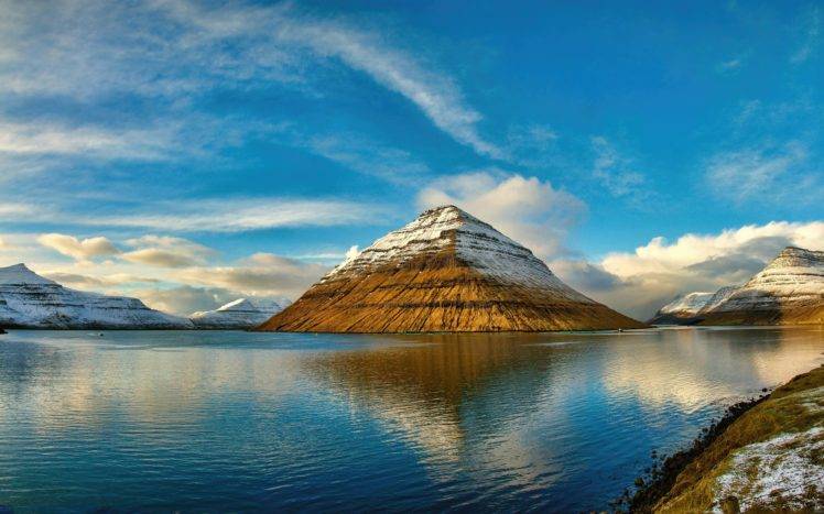 Faroe Islands, Nature, Sky, Clouds, Water, Snow, Reflection HD Wallpaper Desktop Background