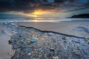 photography, Stones, Sand, Sunset, Mountains, Clouds, Water, Sea, Horizon