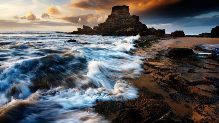 nature, Landscape, HDR, Clouds, Sea, Waves, Long exposure HD Wallpaper Desktop Background