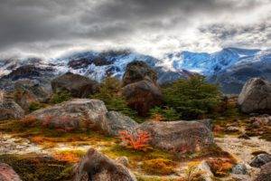nature, Landscape, Trees, Mountains, HDR, Clouds, Stones, Rocks