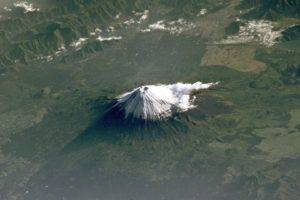 nature, Landscape, Aerial view, Mount Fuji, Japan, Mountains, Volcano, Snowy peak, Clouds, Shadow
