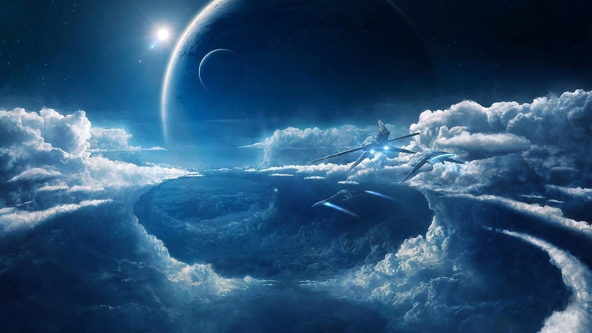 clouds, Science fiction Wallpaper