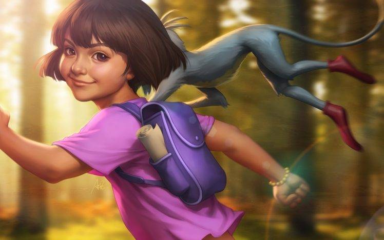 Dora, Dora The Explorer, Pink, Monkey, Forest, Trees HD Wallpaper Desktop Background