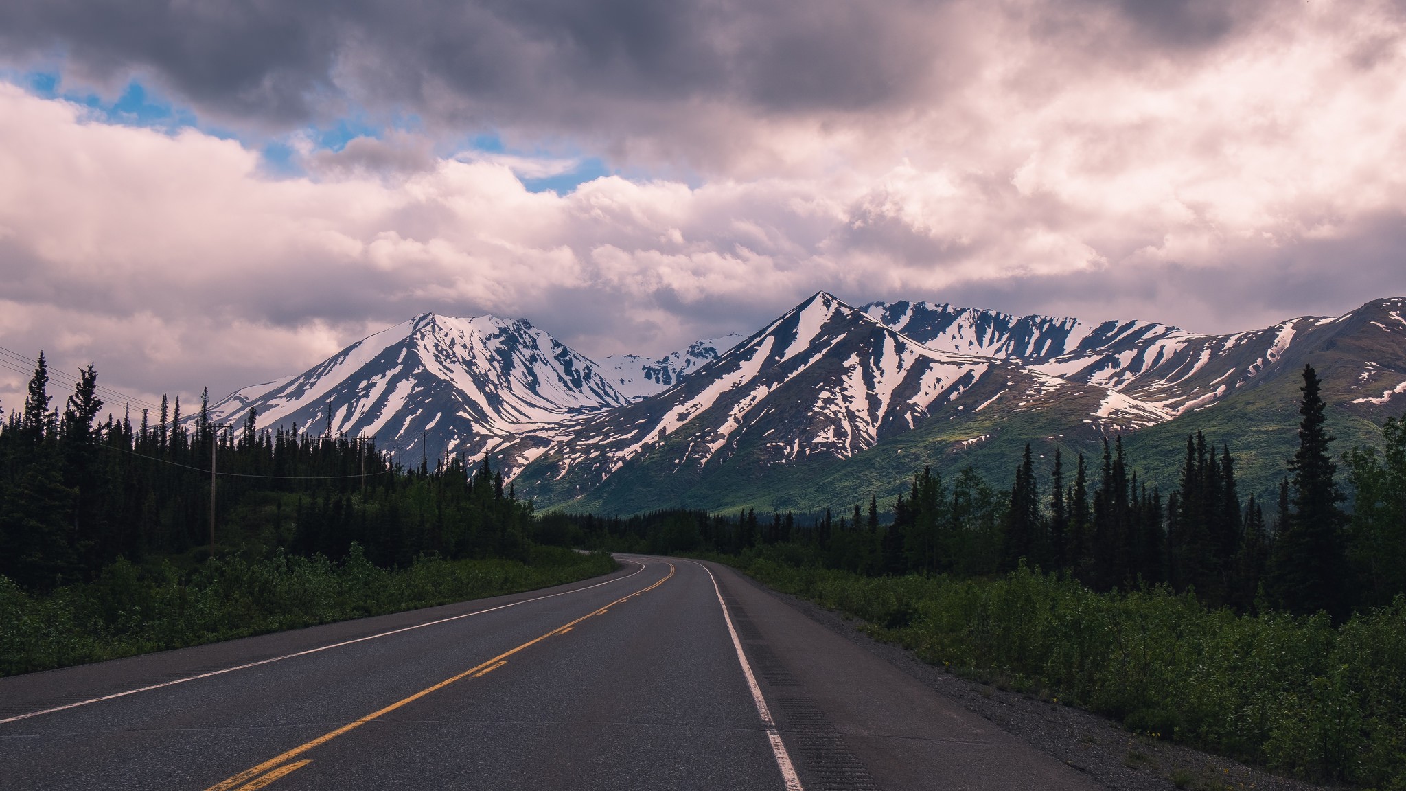 road, Mountains, Landscape, Clouds, Sky Wallpaper