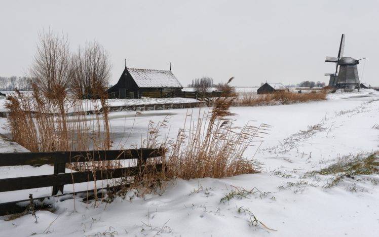 winter, Russia, Village, Landscape, Windmill, Snow HD Wallpaper Desktop Background
