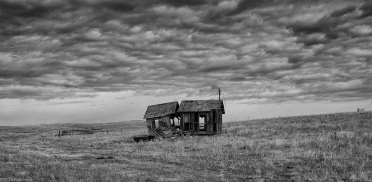 monochrome, Abandoned, Black, White, Empty, Ruins, Sky, Clouds, Landscape HD Wallpaper Desktop Background