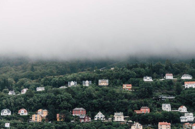 clouds, Mist, Landscape, Hills, House HD Wallpaper Desktop Background