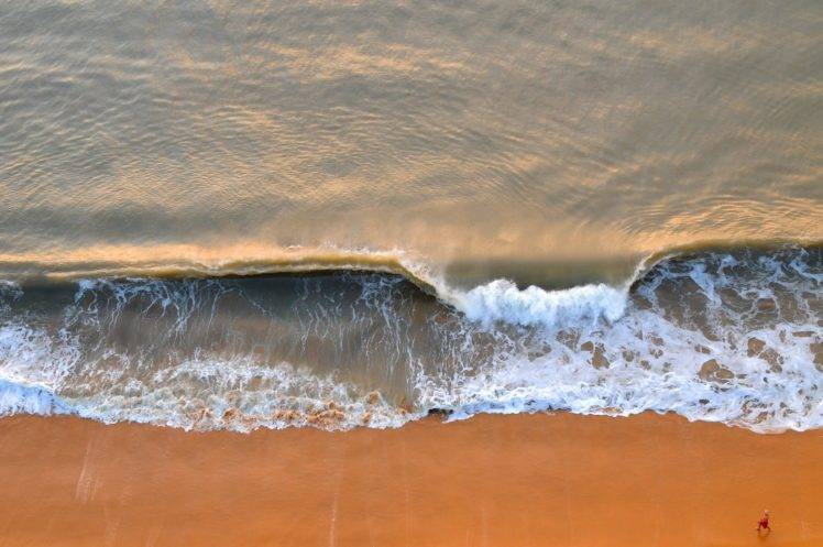 beach, Nature, Sea, Waves, Aerial view HD Wallpaper Desktop Background