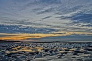 Netherlands, Beach, Depth of field, HDR, Sunset, Clouds