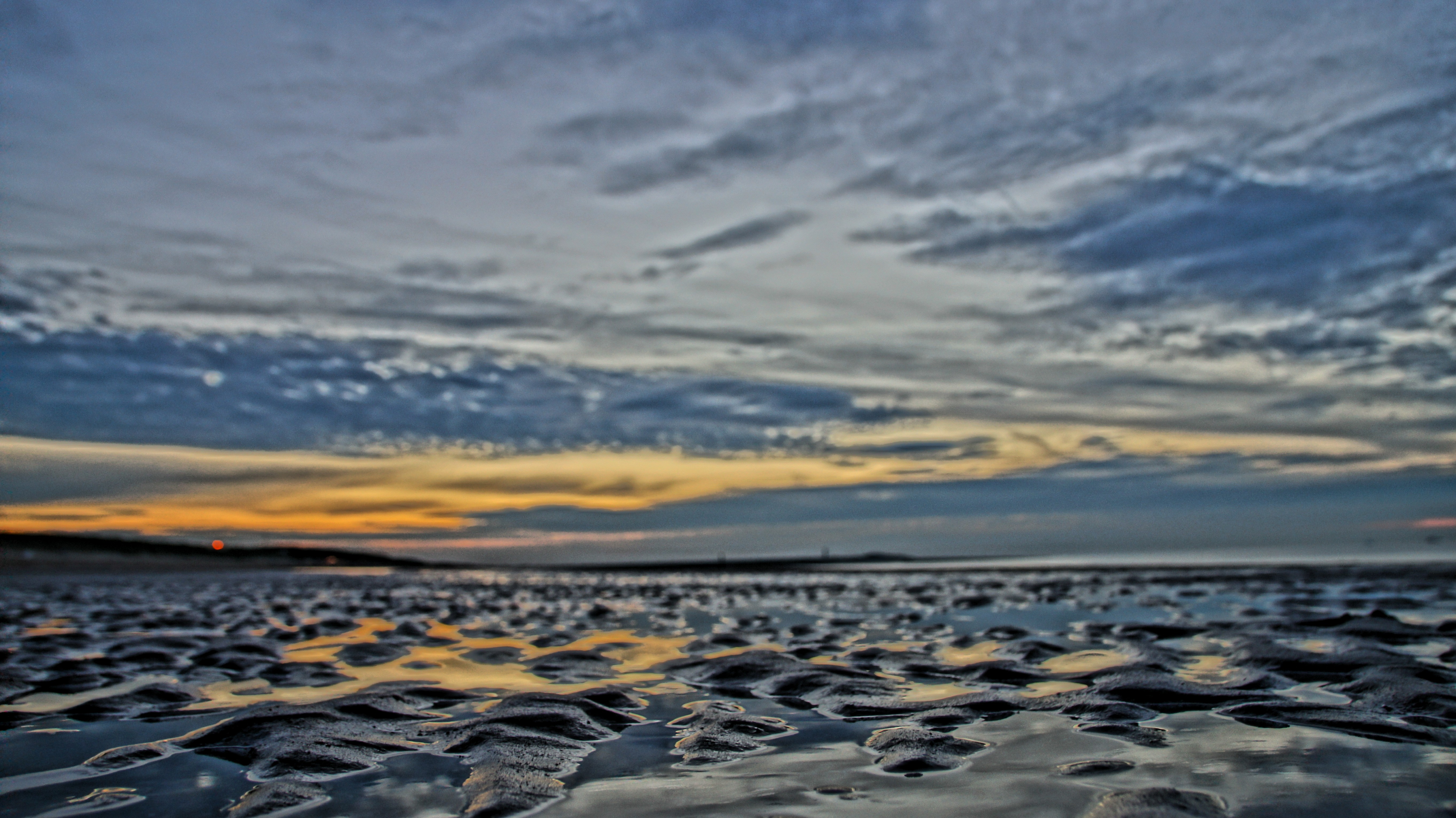 Netherlands, Beach, Depth of field, HDR, Sunset, Clouds Wallpaper