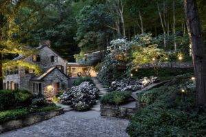 nature, Landscape, Trees, House, England, UK, Cottage, Forest, Lights, Yorkshire, Stones, Stairs, Flowers, Garden