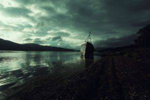 photography, Landscape, Nature, Ship, Wreck, Mountains, Water, River, Storm