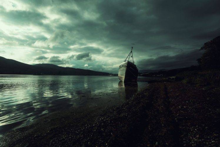photography, Landscape, Nature, Ship, Wreck, Mountains, Water, River, Storm HD Wallpaper Desktop Background