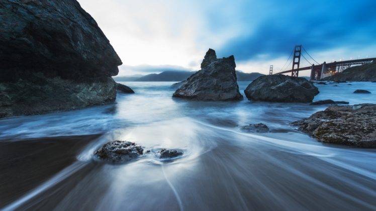 coast, Rocks, Sea, Bridge, Long exposure HD Wallpaper Desktop Background